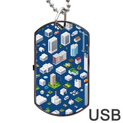 Isometric-seamless-pattern-megapolis Dog Tag Usb Flash (two Sides) by Amaryn4rt