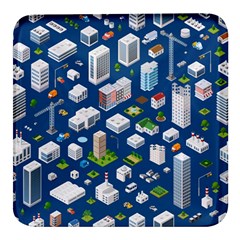 Isometric-seamless-pattern-megapolis Square Glass Fridge Magnet (4 Pack) by Amaryn4rt