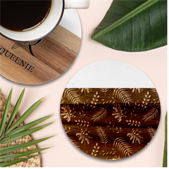 Abstract-seamless-pattern-with-tropical-leaves Marble Wood Coaster (round) by Amaryn4rt