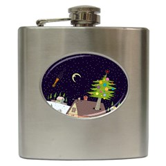House Tree Man Moon Night Stars Hip Flask (6 Oz) by Pakjumat