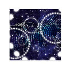 Continents Stars Networks Internet Square Satin Scarf (30  X 30 ) by Pakjumat