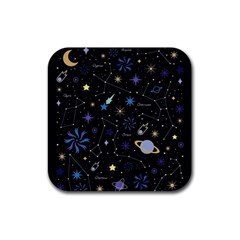 Starry Night  Space Constellations  Stars  Galaxy  Universe Graphic  Illustration Rubber Coaster (square) by Pakjumat