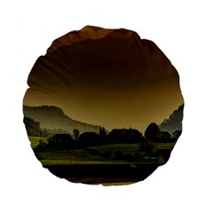 Mountains Village Trees Hills Standard 15  Premium Round Cushions by Sarkoni