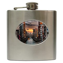 River Buildings City Urban Hip Flask (6 Oz) by Sarkoni