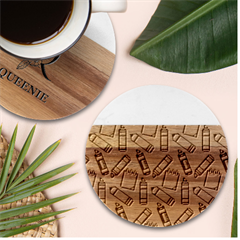 Seamless Pixel Art Pattern Marble Wood Coaster (round) by Amaryn4rt