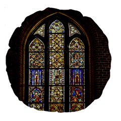 Stained Glass Window Old Antique Large 18  Premium Round Cushions by Sarkoni