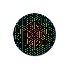 Circuit Hexagonal Geometric Pattern Background Pattern Rubber Coaster (round) by Vaneshop