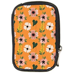 Flower Orange Pattern Floral Compact Camera Leather Case by Dutashop