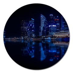 Illuminated Cityscape Against Blue Sky At Night Magnet 5  (round) by Modalart