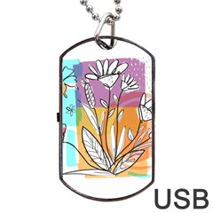 Flower Leaves Foliage Grass Doodle Dog Tag Usb Flash (one Side) by Grandong