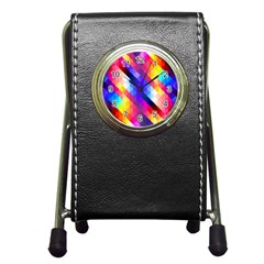 Abstract Background Colorful Pattern Pen Holder Desk Clock by Sarkoni