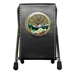 Surreal Art Psychadelic Mountain Pen Holder Desk Clock by Modalart