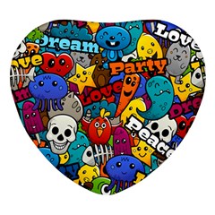 Graffiti Characters Seamless Pattern Heart Glass Fridge Magnet (4 Pack) by Bedest