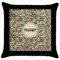 Seamless Pattern With Flower Birds Throw Pillow Case (black) by Bedest