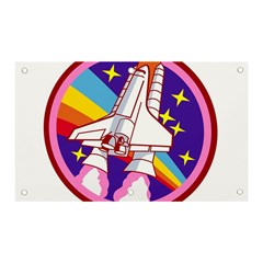Badge Patch Pink Rainbow Rocket Banner And Sign 5  X 3  by Sarkoni