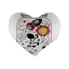 Astronaut Drawing Planet Standard 16  Premium Flano Heart Shape Cushions by Sarkoni