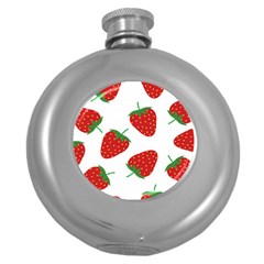 Seamless Pattern Fresh Strawberry Round Hip Flask (5 Oz) by Sarkoni