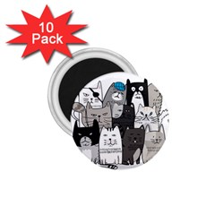 Cute Cat Hand Drawn Cartoon Style 1 75  Magnets (10 Pack)  by Grandong