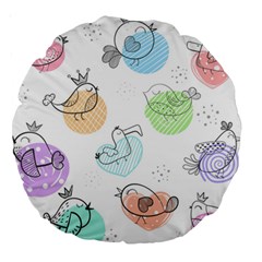 Cartoon Bird Cute Doodle Bird Large 18  Premium Round Cushions by Bedest