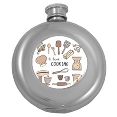 I Love Cooking Baking Utensils Knife Round Hip Flask (5 Oz) by Apen