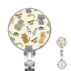 Cute Astronaut Cat With Star Galaxy Elements Seamless Pattern Stainless Steel Nurses Watch by Grandong