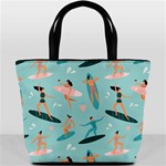 Beach Surfing Surfers With Surfboards Surfer Rides Wave Summer Outdoors Surfboards Seamless Pattern Bucket Bag Back