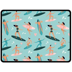 Beach Surfing Surfers With Surfboards Surfer Rides Wave Summer Outdoors Surfboards Seamless Pattern Fleece Blanket (large) by Bedest