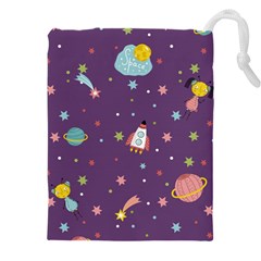 Space Travels Seamless Pattern Vector Cartoon Drawstring Pouch (4xl) by Bedest