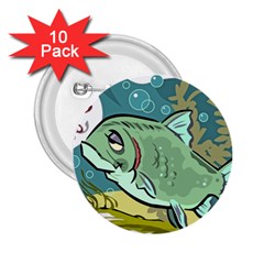 Fish Hook Worm Bait Water Hobby 2 25  Buttons (10 Pack)  by Sarkoni
