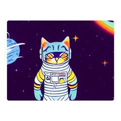 Cat Astronaut Space Retro Universe Two Sides Premium Plush Fleece Blanket (mini) by Bedest
