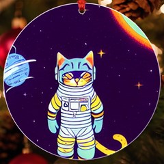 Cat Astronaut Space Retro Universe Uv Print Acrylic Ornament Round by Bedest