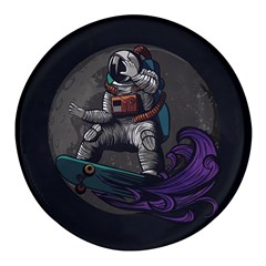 Illustration Astronaut Cosmonaut Paying Skateboard Sport Space With Astronaut Suit Round Glass Fridge Magnet (4 Pack) by Ndabl3x