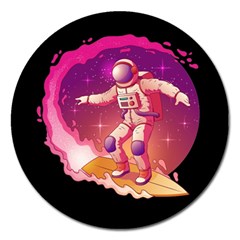 Astronaut Spacesuit Standing Surfboard Surfing Milky Way Stars Magnet 5  (round) by Ndabl3x