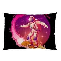Astronaut Spacesuit Standing Surfboard Surfing Milky Way Stars Pillow Case (two Sides) by Ndabl3x