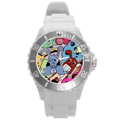 Graffiti Monster Street Theme Round Plastic Sport Watch (l) by Bedest