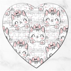 Cat With Bow Pattern Jigsaw Puzzle (heart) by Hannah976