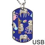 Hand Drawn Cute Sloth Pattern Background Dog Tag USB Flash (Two Sides) Back
