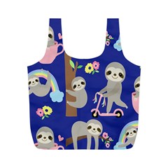 Hand Drawn Cute Sloth Pattern Background Full Print Recycle Bag (m) by Hannah976