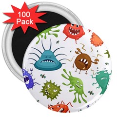 Dangerous Streptococcus Lactobacillus Staphylococcus Others Microbes Cartoon Style Vector Seamless P 3  Magnets (100 Pack) by Ravend