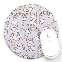 Seamless Pattern With Cute Rabbit Character Round Mousepad by Apen