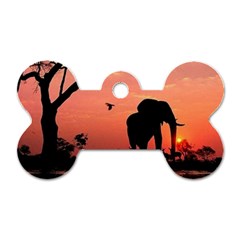 Elephant Landscape Tree Africa Sunset Safari Wild Dog Tag Bone (one Side) by Jatiart