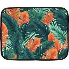 Green Tropical Leaves Two Sides Fleece Blanket (mini) by Jack14