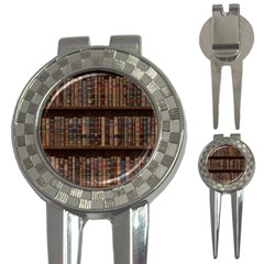 Old Bookshelf Orderly Antique Books 3-in-1 Golf Divots by Cendanart