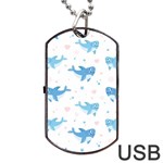 Seamless Pattern With Cute Sharks Hearts Dog Tag USB Flash (One Side) Front