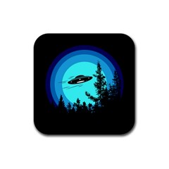 Ufo Alien Night Sky Night Rubber Square Coaster (4 Pack) by Cendanart