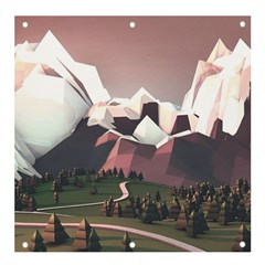 White And Brown Mountain Illustration Digital Art Banner And Sign 4  X 4  by Cendanart