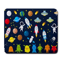 Big Set Cute Astronauts Space Planets Stars Aliens Rockets Ufo Constellations Satellite Moon Rover V Large Mousepad by Bedest