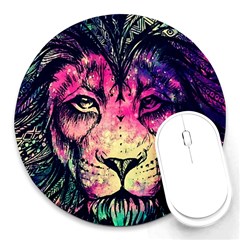 Psychedelic Lion Round Mousepad by Cendanart