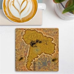 Vintage Map Of The World Continent Uv Print Square Tile Coaster  by Proyonanggan
