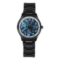Circuit Board Motherboard Stainless Steel Round Watch by Cemarart